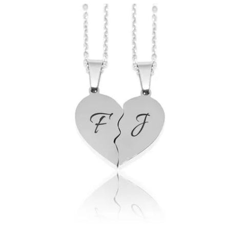 Increible par de Dijes de corazón partido Mini de acero inoxidable de 2.1 X 1.6cm / Plata