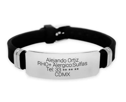 Pulsera de Caucho con placa de Acero inoxidable,