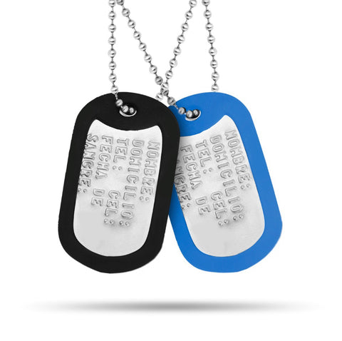Juego De 2 Placas Militares Grandes Con Goma Dog Tag