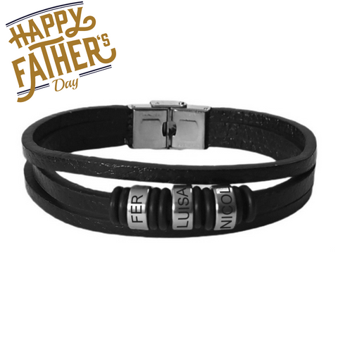 Pulsera de Piel con anillos de acero inoxidable personalizado